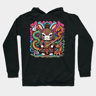 Rabbit Warrior and Chinese Dragons Hoodie